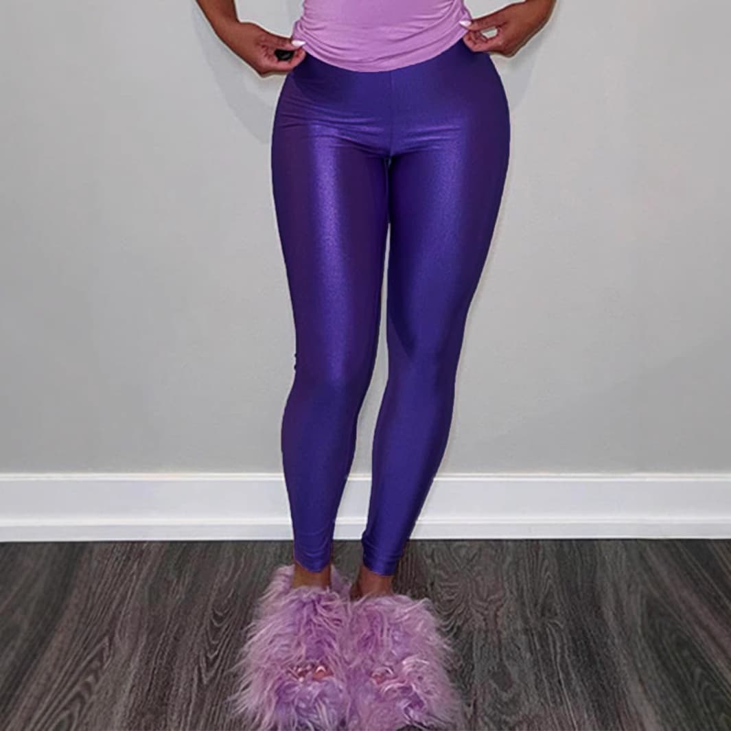 European and American style ice silk fine glitter leggings colorful dopamine high elastic tight shiny casual nine-point pants wholesale