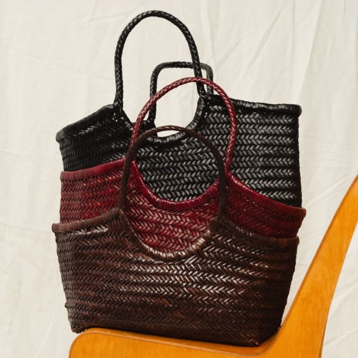 Dragon Top-Grain Leather Woven Tote Bag, Large Capacity, French Vintage Genuine Leather Basket Handbag & Shoulder Bag for Women