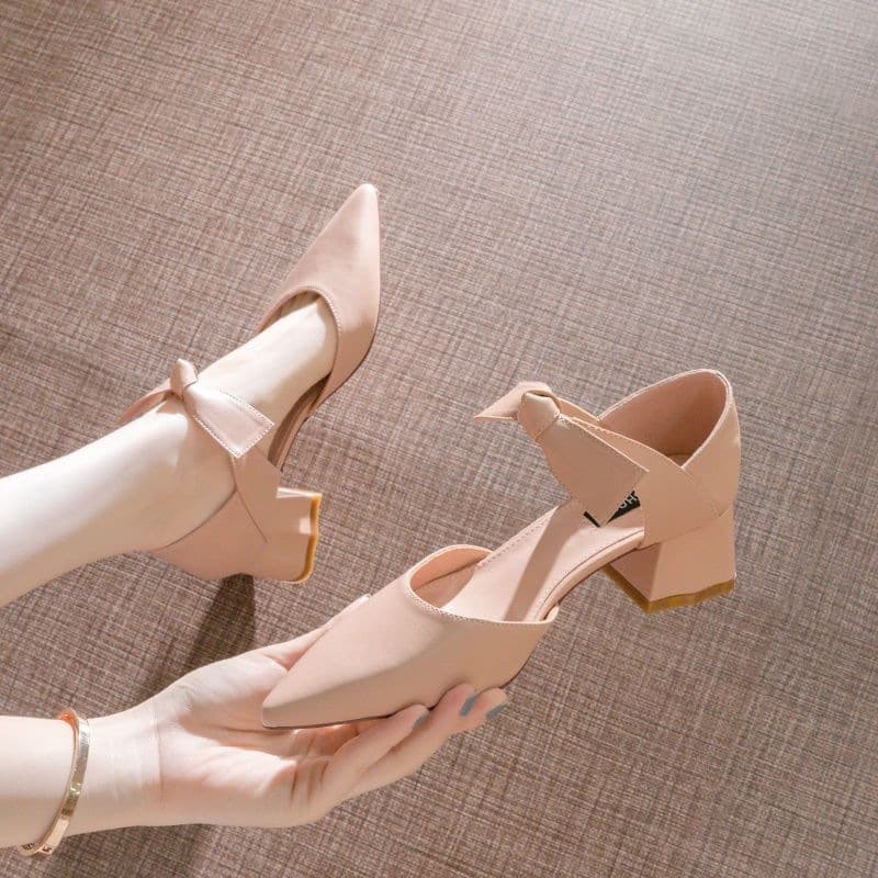 Fashion Chunky Heel Pumps with Bow, Trendy Pointed Toe Hollow Out Women's High Heels 2026 New Style