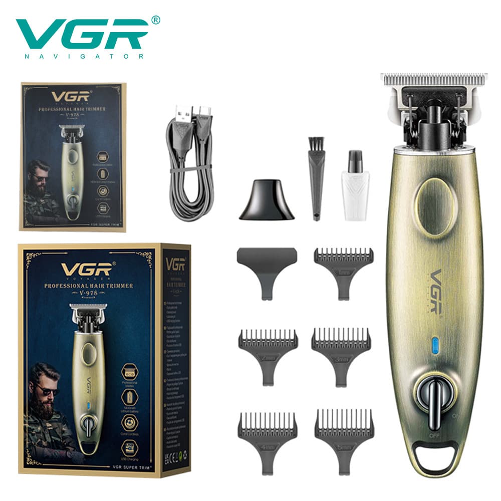VGR978 Professional Electric Hair Clipper Titanium Alloy Blade Waterproof Rechargeable Hair Trimmer for Men Barber Shop