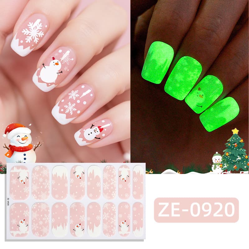 Zhengxiang Cross-border New Christmas Glow-in-the-Dark Nail Oil Film Nail Art Stickers European and American Hot-selling Christmas Tree Adhesive Nail Stickers