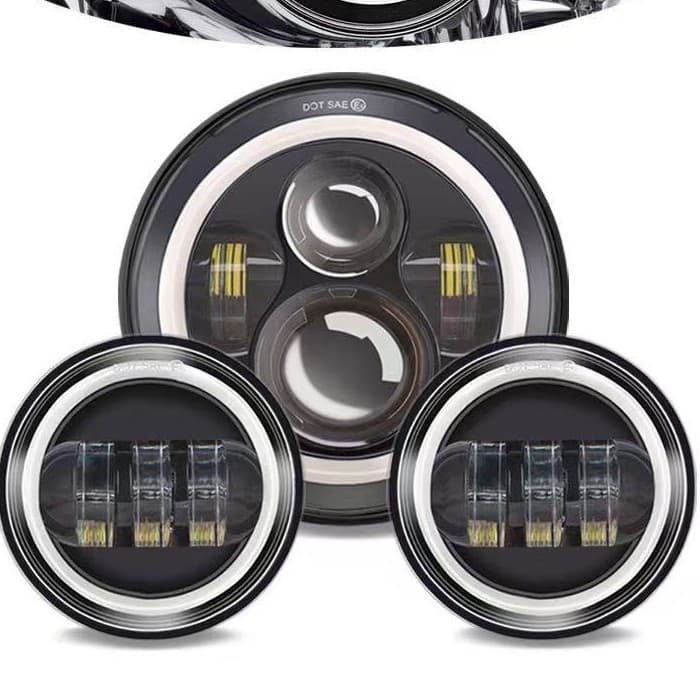 Universal Full Set for Harley 7-inch LED Headlight and 4.5-inch Fog Light, Compatible with Road King, Fat Boy, Heritage, and Glide Models
