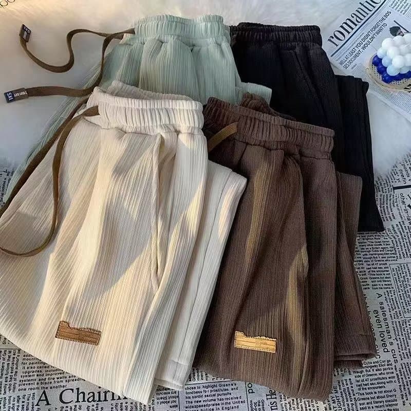 Men's Casual Summer Pants Lightweight Ice Silk Draped Straight Leg Trousers Trendy Brand Wide Leg Sports Pants
