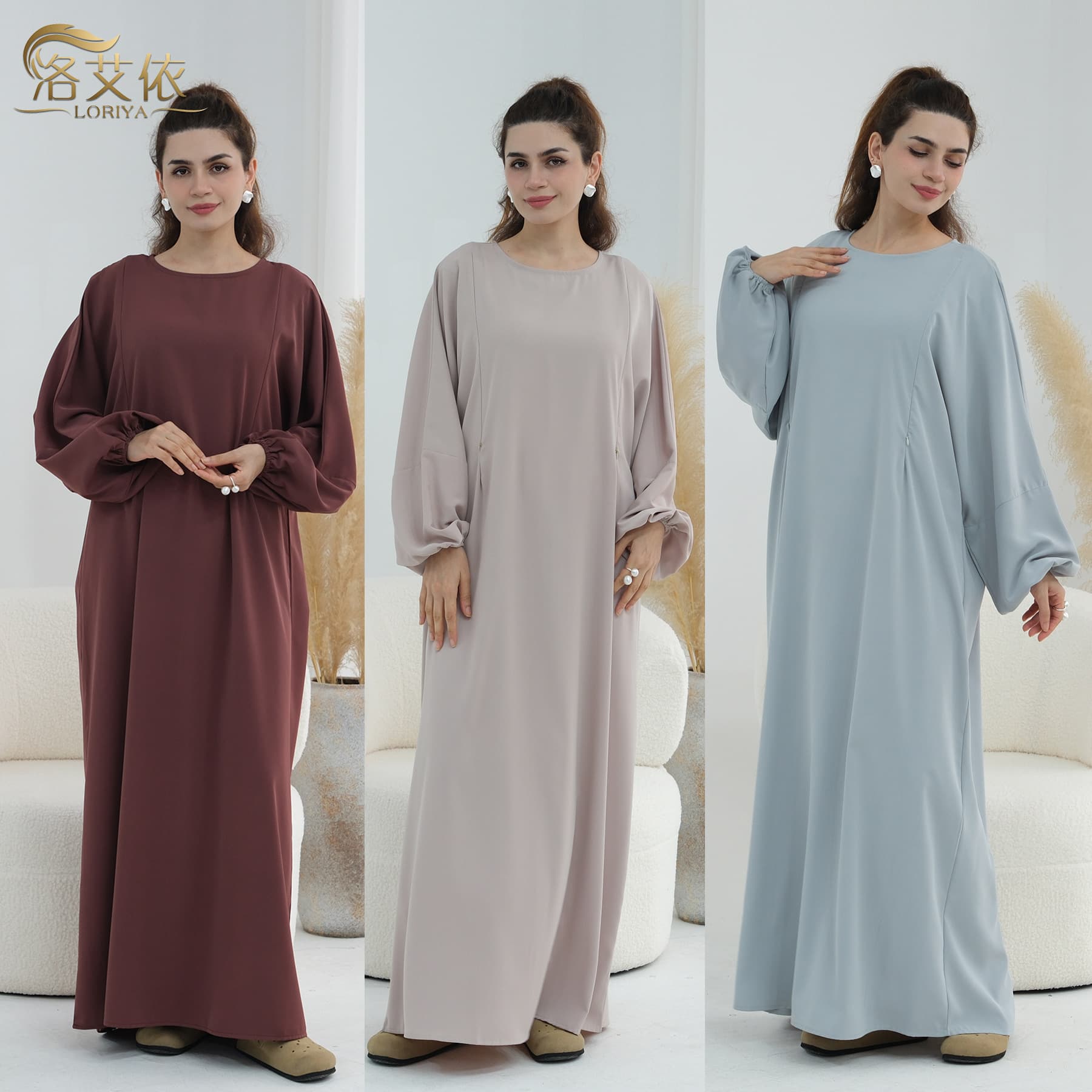 2025Loriya Nursing Wear Long-Sleeved Plus-Size Dress with Cuffed Sleeves Lr893