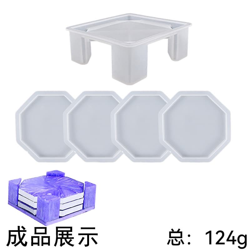 Epoxy Resin Coaster Silicone Mold, Crystal Epoxy DIY Round Square Octagon with Storage Box Wholesale