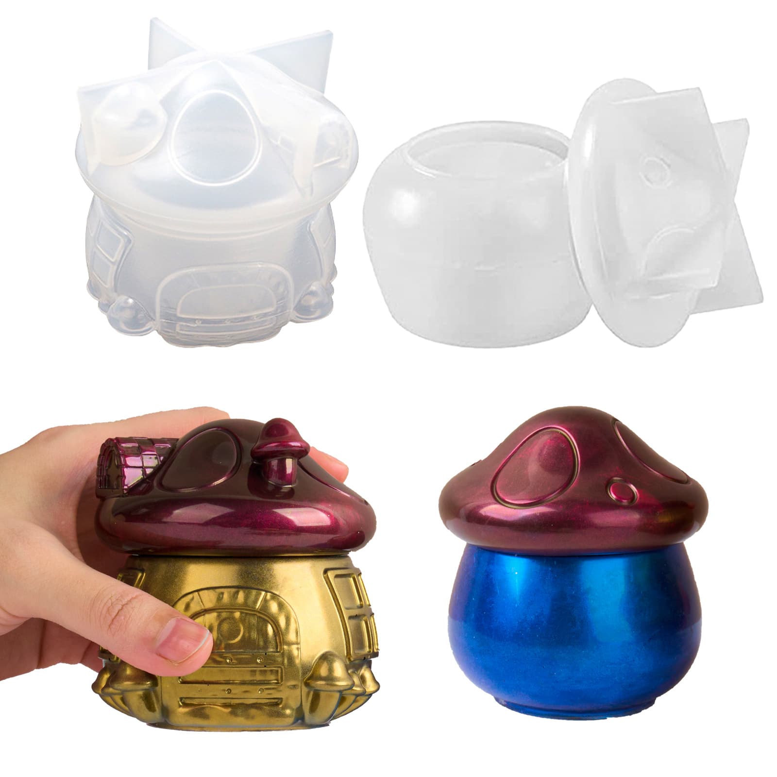 DIY Crystal Epoxy Resin Mold Mushroom House Jar Storage Box Decorative Candy Holder Candle Silicone Mold