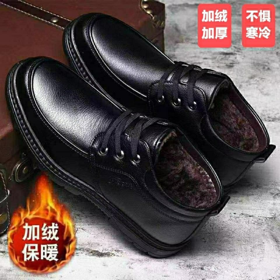 Winter daddy cotton leather shoes plus velvet thickening casual men's cotton shoes middle-aged and elderly high-top men's cotton shoes warm men's cotton boots