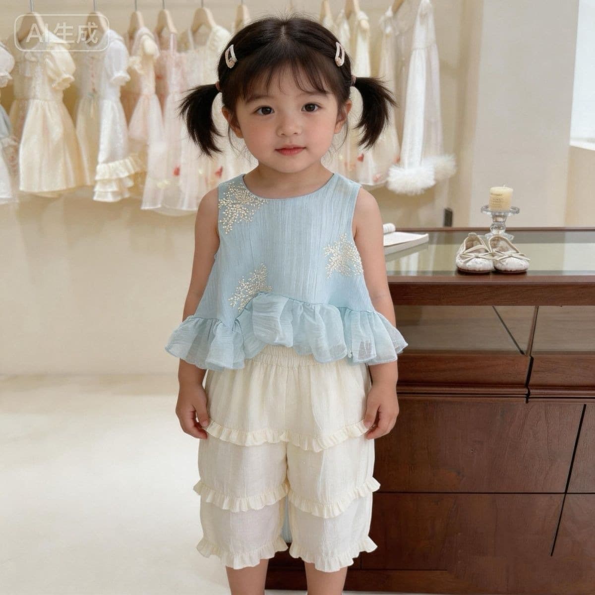 Girls Summer Outfit Set Cute Baby Sleeveless Top with Lace Pants Two-Piece Set Stylish Kids Embroidered Clothing