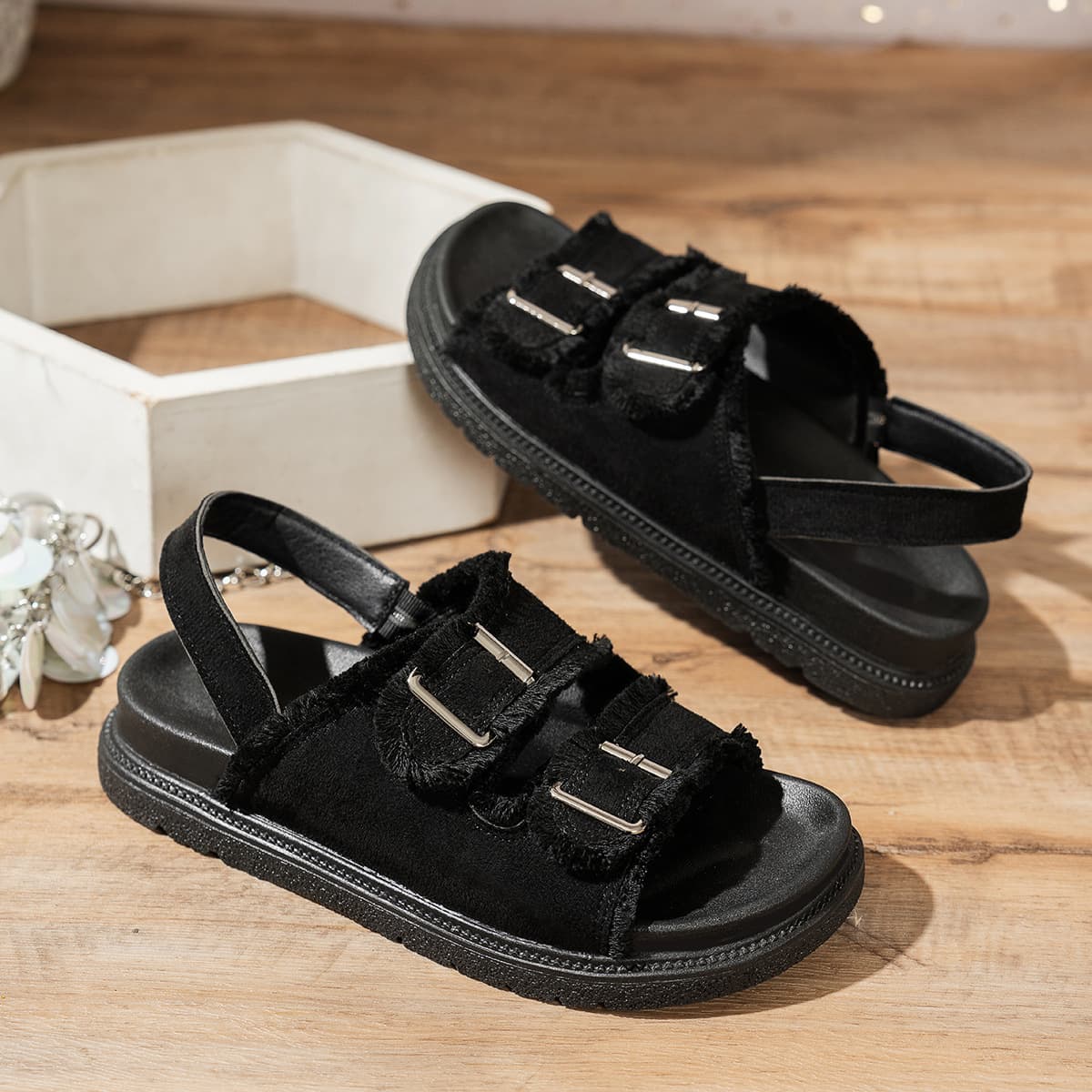 2026 Summer New Export Plus Size Women's Casual Comfort Flat Denim Double-Layer Slip-On Sandals One Size