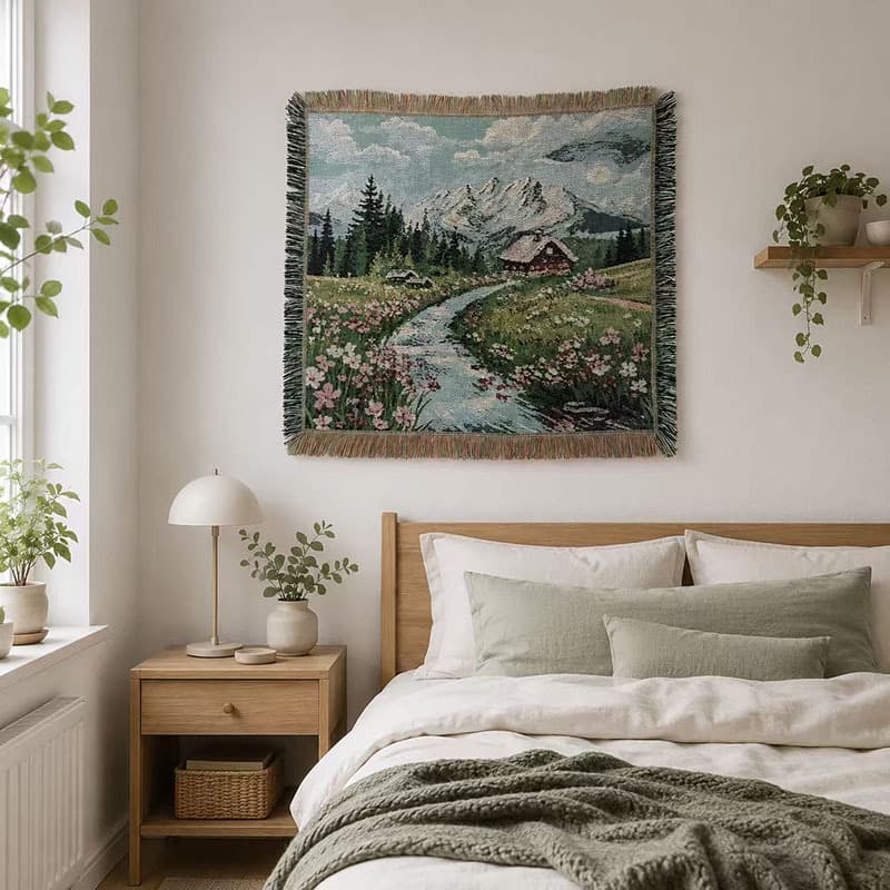 Nordic Ins-style living room decorative landscape wall art, bedroom tapestry oil painting healing wall hanging DIY fabric