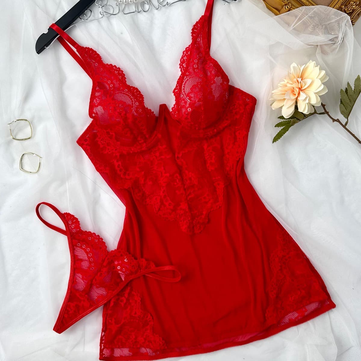 Lingerie Kajano Cross-border Exclusive Camisole Nightgown Lace Sheer Hollow Sleepwear Pure Desire Sexy Dress