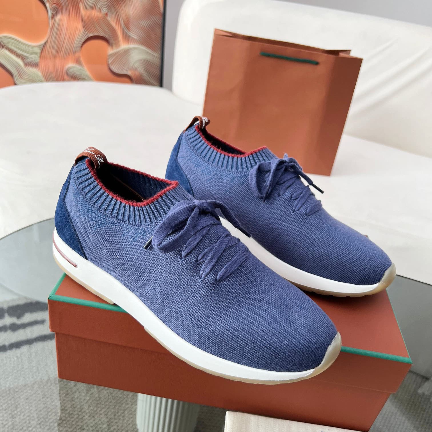 High-End Classic Round-Toe Cashmere Wool Knit Men's Sneakers Lightweight Breathable Lace-Up Flywoven Casual Shoes