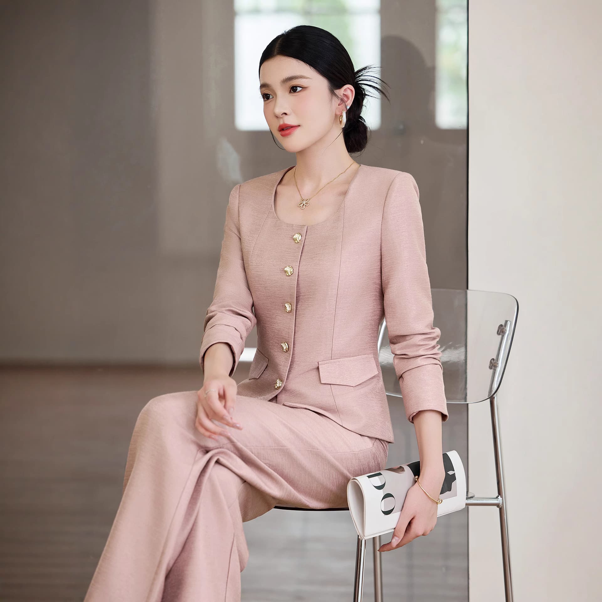 French Short Blazer 2025 Fall New Elegant Chanel-Style Collarless Long-Sleeve Suit Two-Piece Set