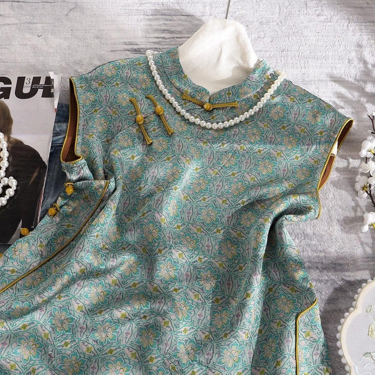 New Chinese Style National Trend High-End Sleeveless Blouse for Women Summer New Improved Tang Suit Top Retro Side-Fastening Blouse Fashion