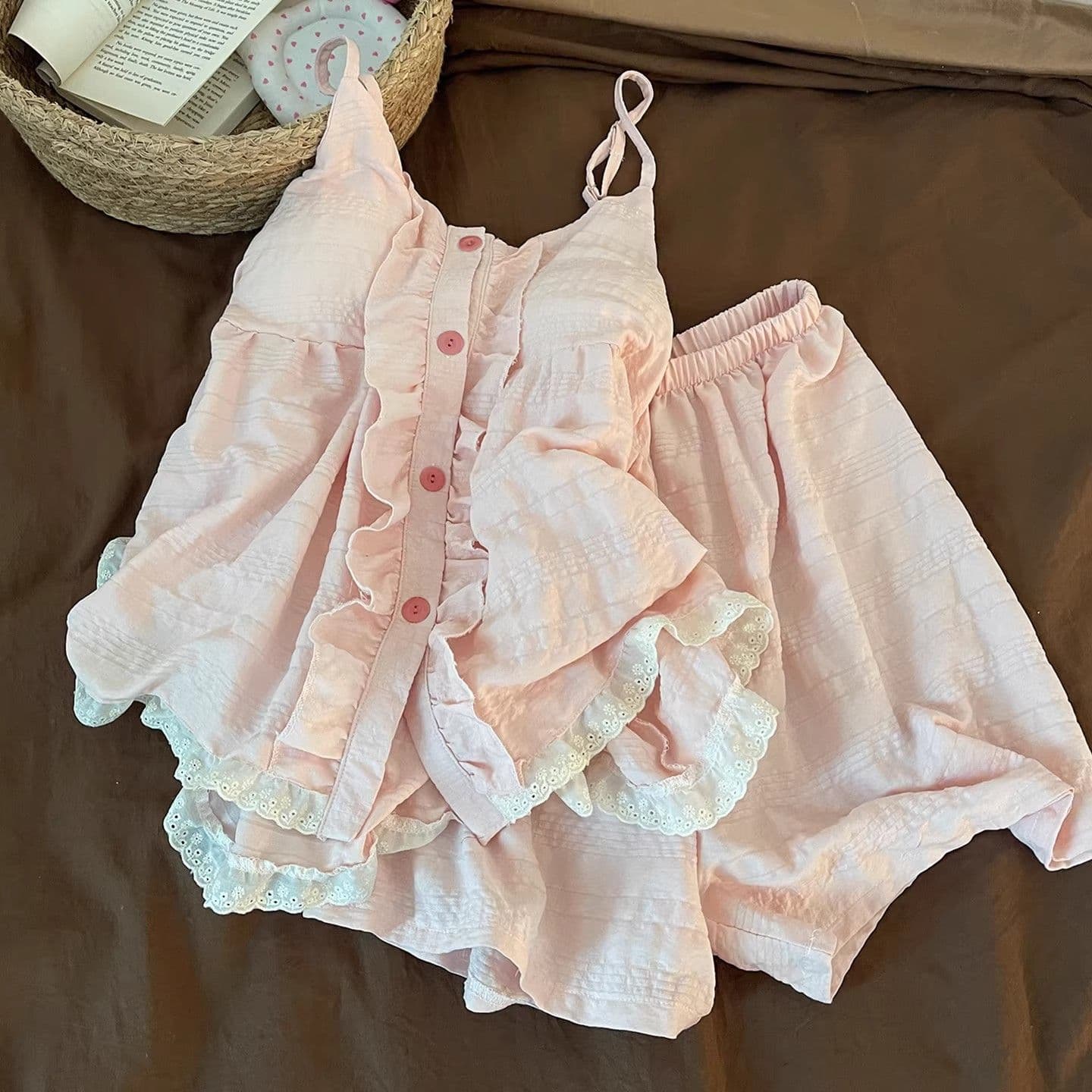 Women's Summer Cloud Cotton Camisole Set with Cooling Feel, Plus Size, Built-in Pads, 2026 New Pink Set, Wearable Outside