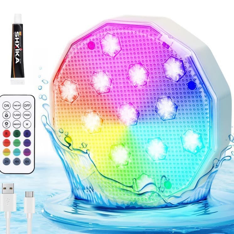 Waterproof LED Rechargeable Underwater Pool Aquarium Landscape Light with USB Remote Control for Diving