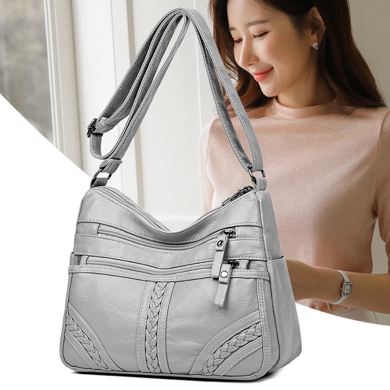 Korean Style Multi-Layer Large Capacity Soft Leather Crossbody Bag for Women Versatile Single Shoulder Mom Bag Fashionable Polyester