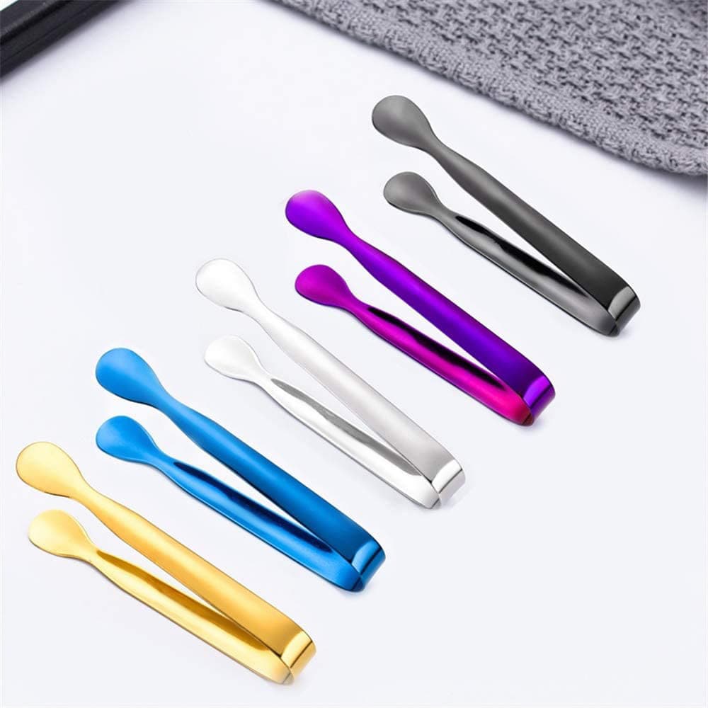 In-Stock 410 Stainless Steel Cube Tongs, Cross-Border Hot-Seller Thickened Burr-Free Ice Cube and Ice Bucket Tongs, Small Ice Tongs