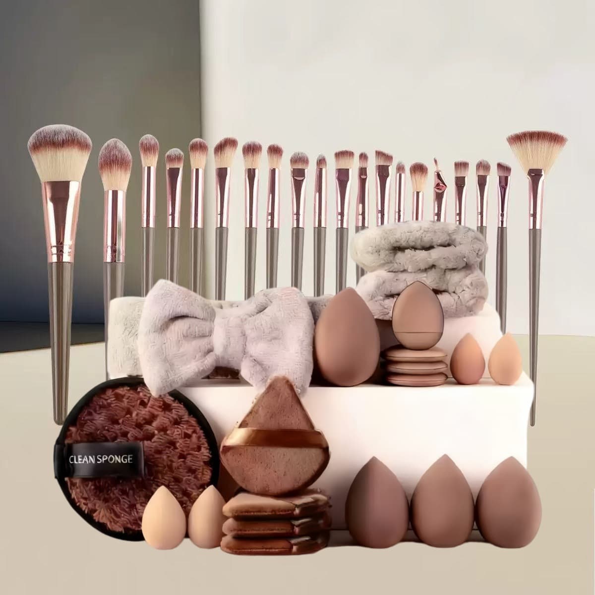 Cross-border 33-Piece Set Makeup Puff Makeup Brush Eyelash Brush Lip Brush Beauty Sponge Headband Wristband Cleansing Puff Full Set Series