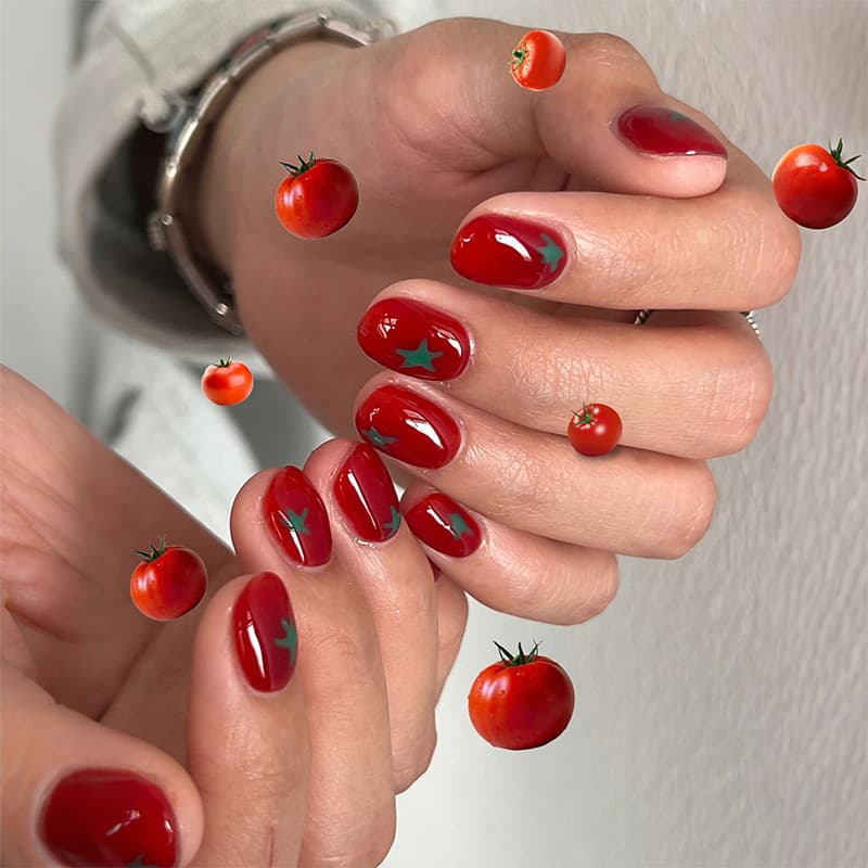 24-Piece Hot-Selling Solid Color Tomato Short Wearable Nails False Nail Tips Finished Nail Pieces Factory Direct Shipping for Europe and America