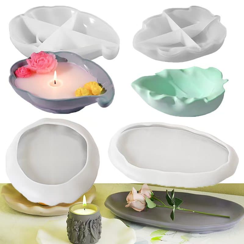DIY Irregular Oval Round Cosmetic Tray Entryway Storage Cloud Leaf Organizer Plate Silicone Mold