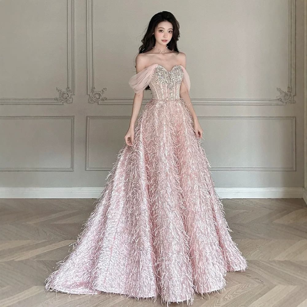 Pink Premium Evening Gown One-Shoulder High-End Banquet Dress for Coming-of-Age Ceremony, Art Exam, Graduation, Hostess Slimming Slip Dress
