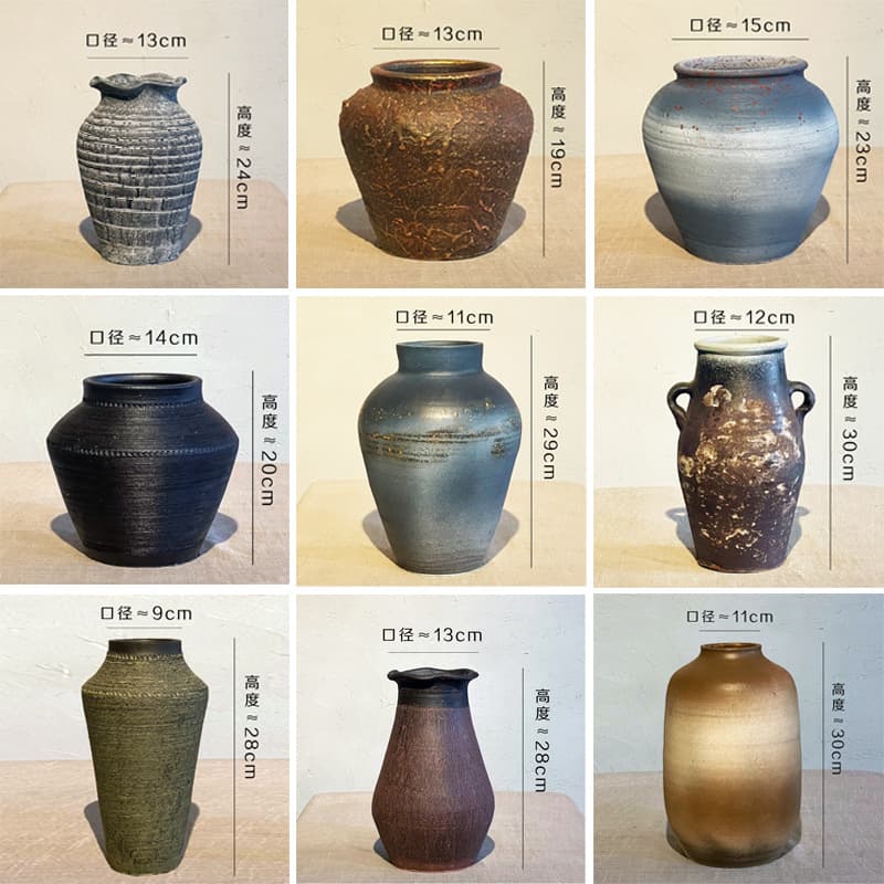 Ceramic vase for living room flower arrangement, new Chinese style decorative flower pot, retro handmade large flower pot, earthenware clay pot jar