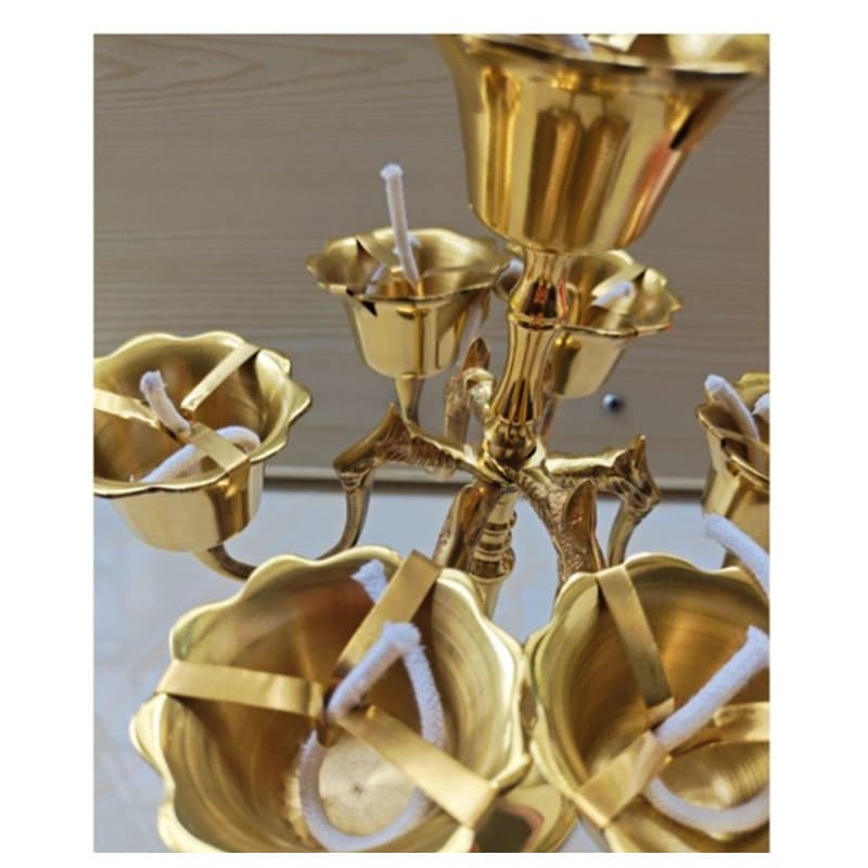 Brass seven-star lamp offering stand, eternal light candle lamp, seven-star butter lamp holder, lotus flower oil lamp, wholesale from manufacturer.