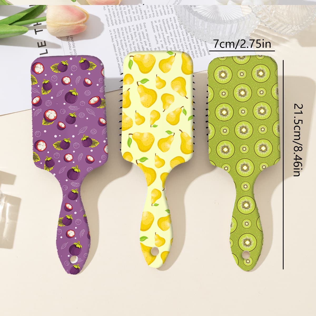 Fruit Cartoon Fun Hairbrush Cushion Comb Kiwi Mangosteen Pear Fruit Style Women's Detangling Comb