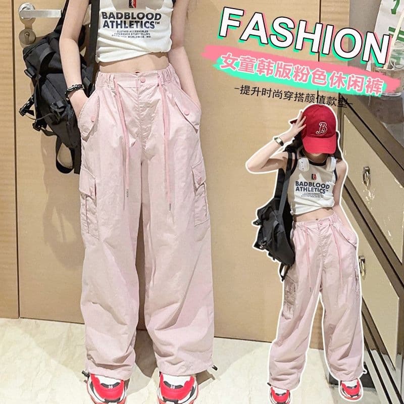 Girls pink overalls spring 2026 new children's pants spring and autumn girls big children summer thin wide-leg pants