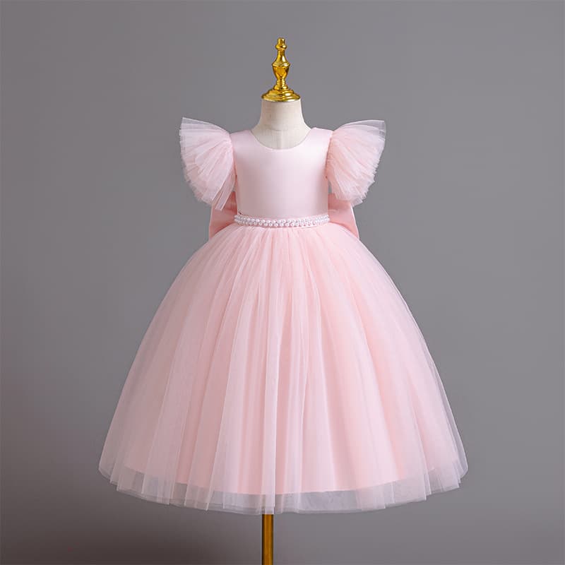 Girls' Dress with Flutter Sleeves Princess Gown Children's Formal Flower Girl Performance Tutu Skirt for Children's Day Performance