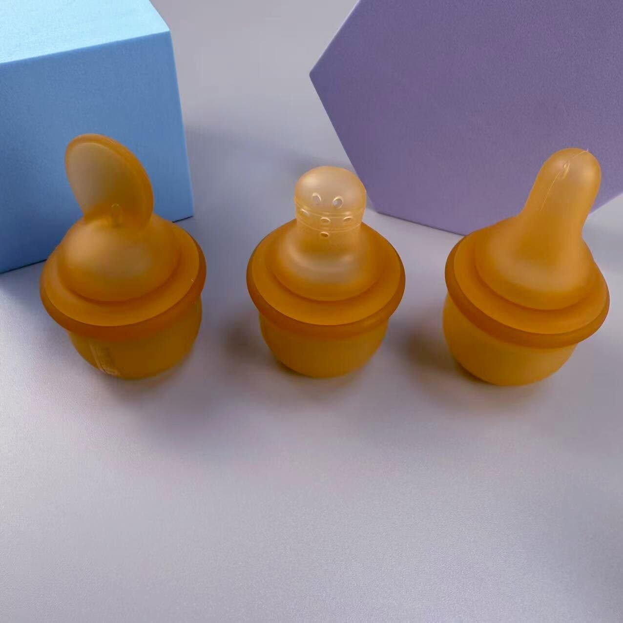 New Multi-Functional Baby Feeding Bottle - Squeeze-Type Silicone Food Bowl and Spoon 3-in-1 with Teether