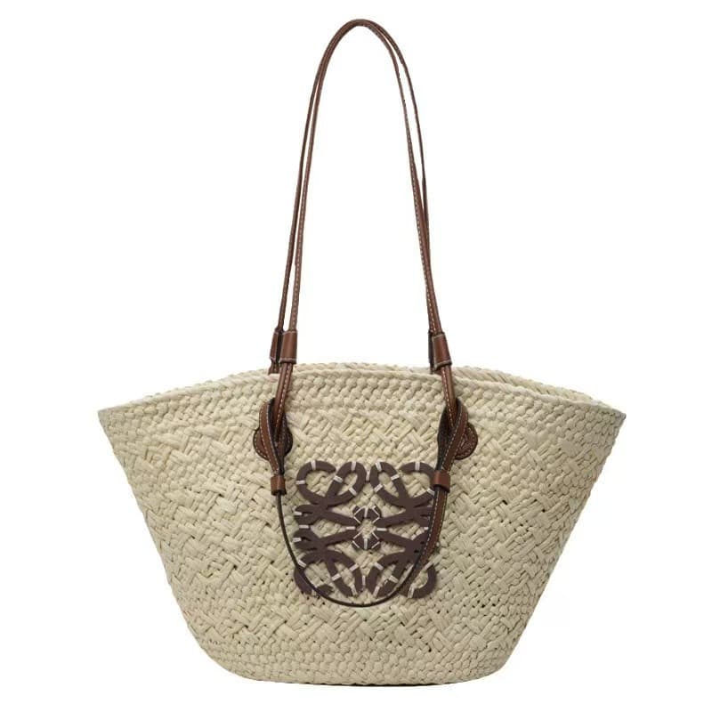 Luo Jia Straw Woven Bag for Women Handwoven 2024 New Retro Woven Tote Bag Beach Vacation Handbag