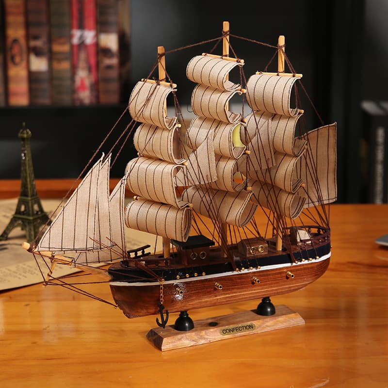 Smooth Sailing Wooden Sailboat Model Ornament Large Imitation Real Wood Boat Mediterranean Style Birthday Housewarming Gift