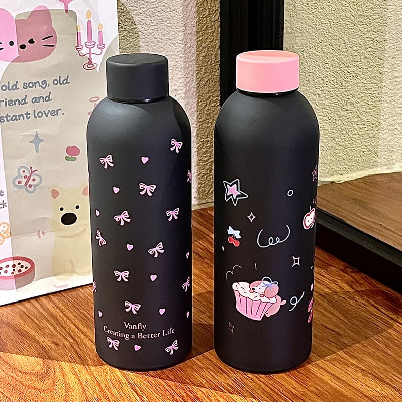 Student Simple Insulated Cup Cute Letter Premium Pop-up Portable Stainless Steel Water Bottle