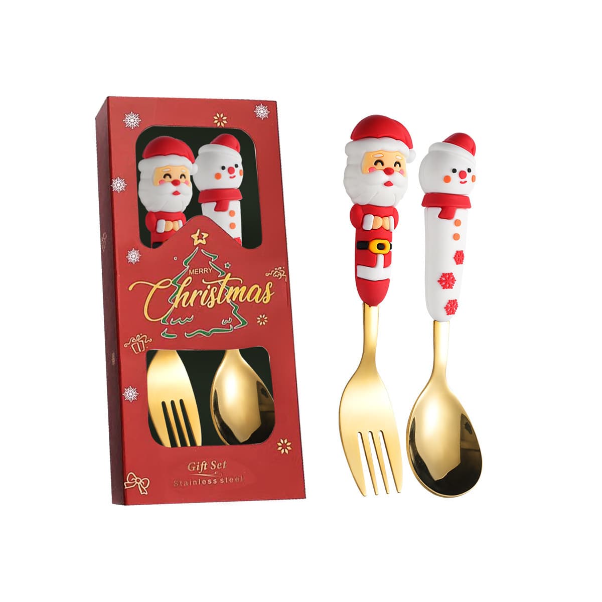 Stainless Steel Christmas Tree Snowman Cartoon Children's Fork Gift Boxed Coffee Dessert Spoon Creative Wholesale Pricing