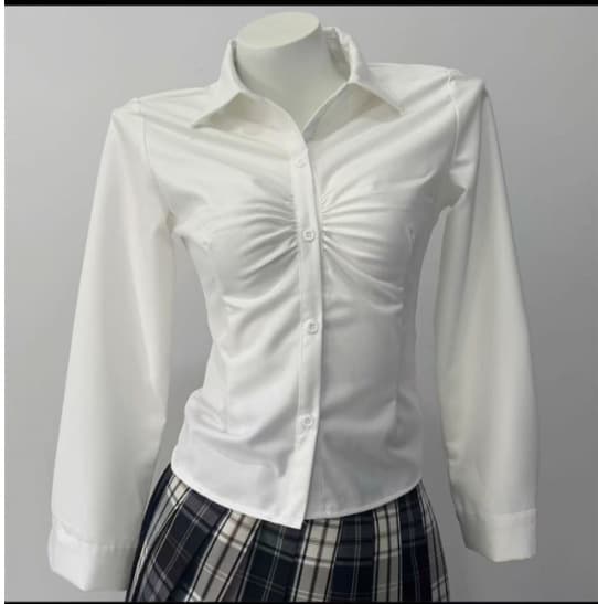Xiaotian Shirt Women's Pure and Elegant Waist-Nipping Straight Sleeve Short-Sleeve Blouse Stylish Short Design Top