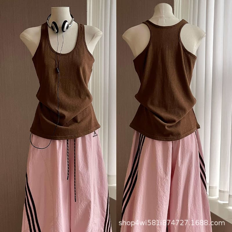 Khaki Cotton Linen Camisole Tank Top Women's Inner Layer Summer Thin 2026 New Loose Versatile Racerback Outerwear Base Top