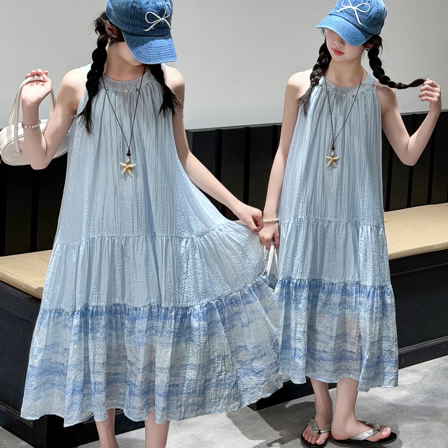 Summer Girls' Halter Dress Sleeveless 2026 New Kids Summer Wear Super Cute Mid-Large Kids Princess Dress Long Dress