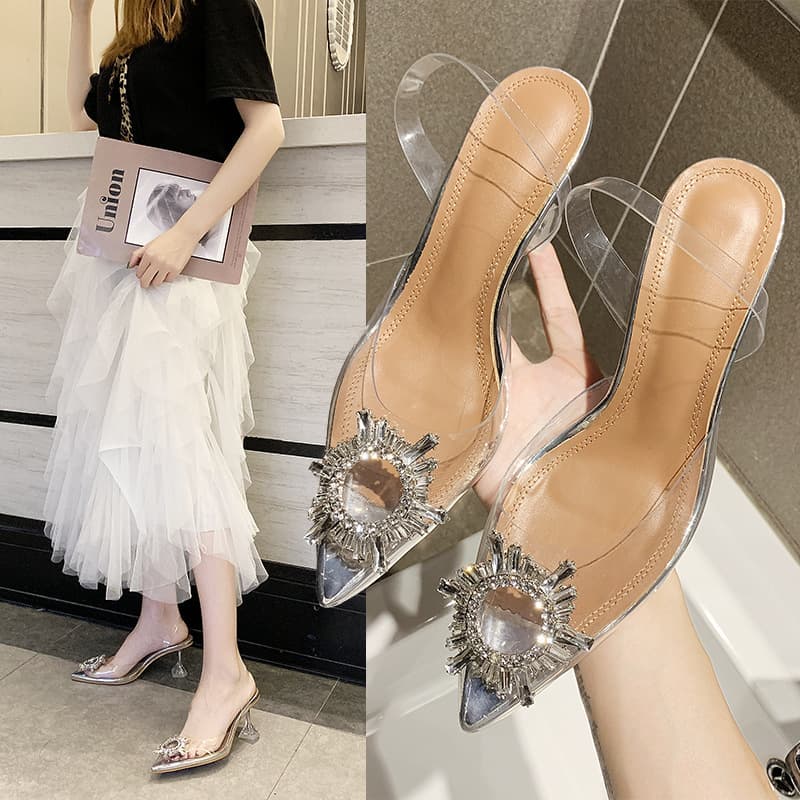 Women's Summer Hot Sale Of The Season PVC Slip-On Toe-Covering Sexy Metal Decorated Sandals Fashionable Flat Slippers Rubber Upg