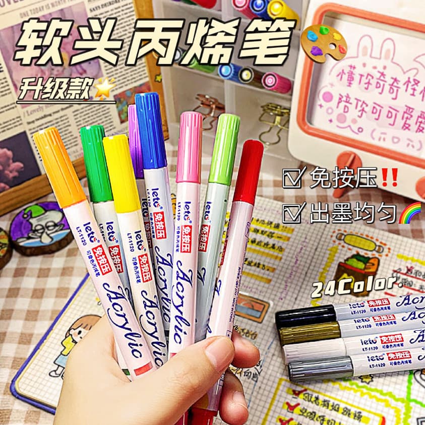 Soft-tip acrylic marker, non-bleeding, blendable, for art students, white single pen for touch-ups, journaling, and drawing