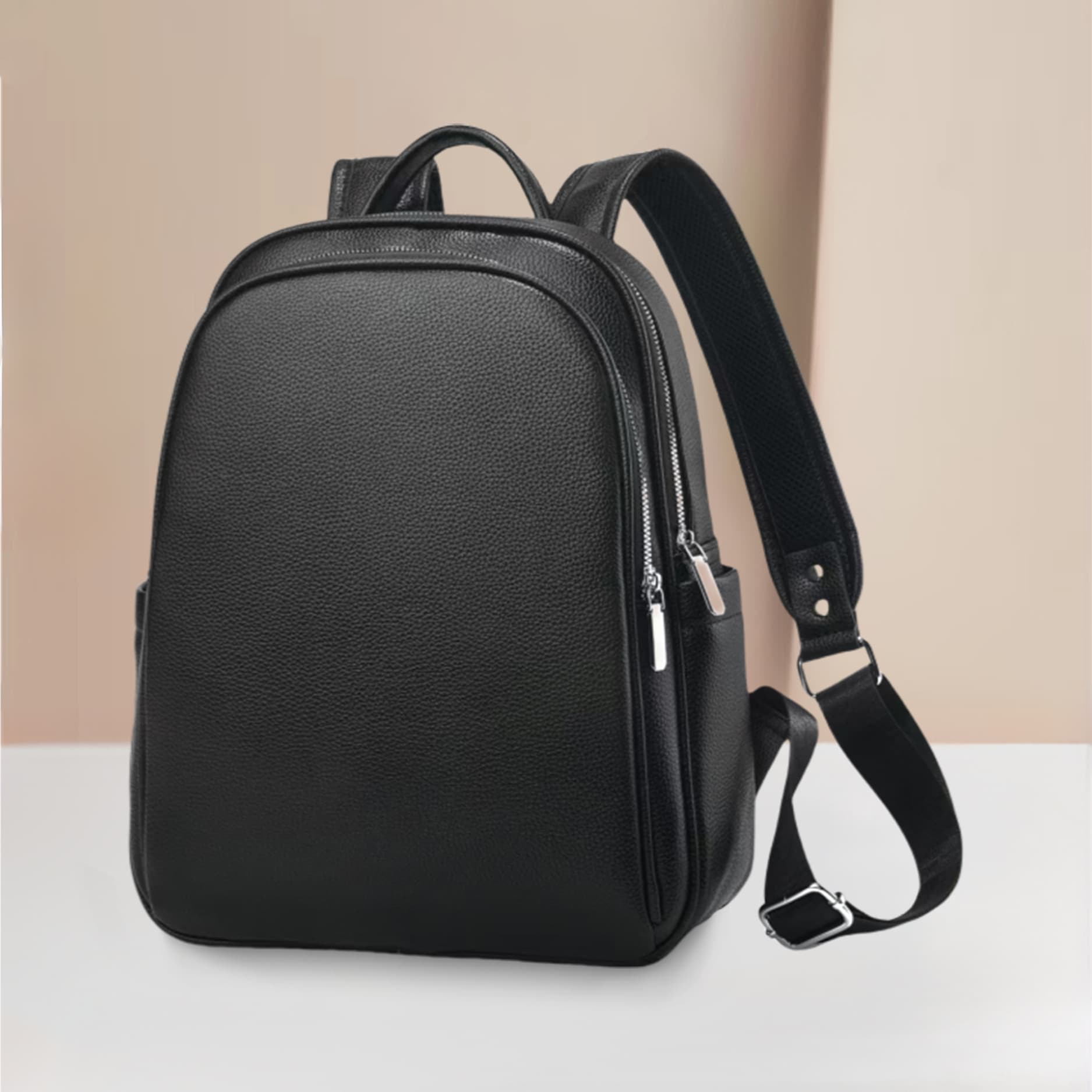 Black 2025 New Style PU Leather Backpack, Stylish Unisex Casual Multi-functional Travel Bag