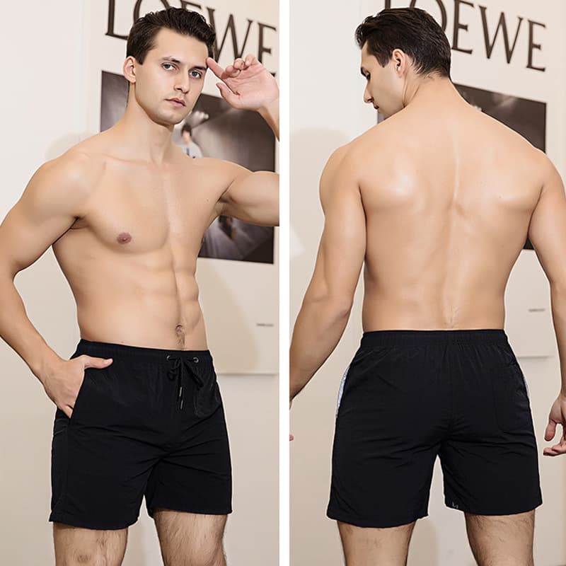 European and American Cross-Border Quick-Dry Beach Shorts for Men, Loose Straight-Leg Swim Trunks, Solid Color Beach Shorts for Men