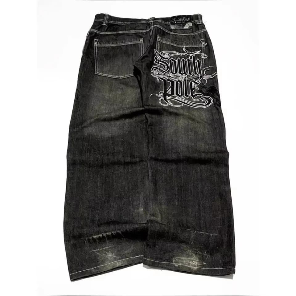 Cross-border street millennium Harajuku hip-hop style street letter embroidery washed distressed loose jeans for men y2k