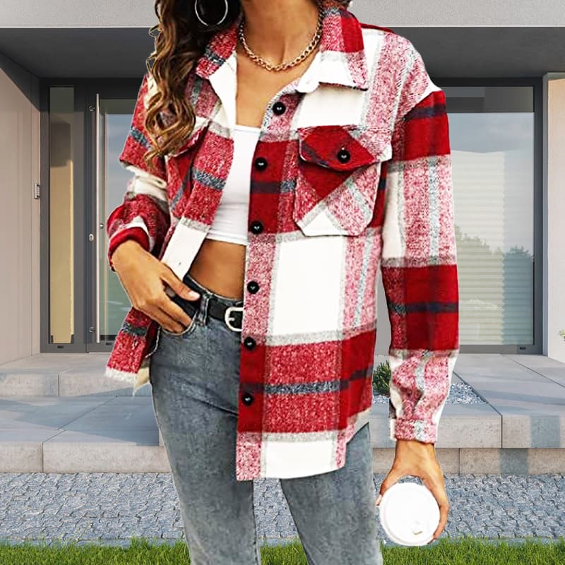 Amazon Export Women's Fashion 2022 Fall/Winter New Urban Style Loose Single-Breasted Plaid Coat for Women