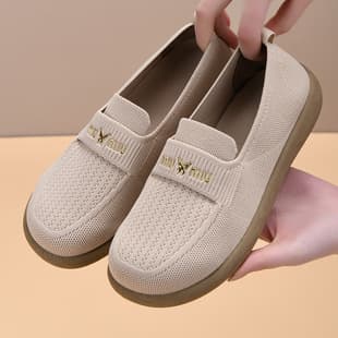 Women's Shoes 2026 Export Casual Shoes, Breathable Slip-On Lightweight Mother Shoes, Cross-Border Soft Knitted Flat Shoes