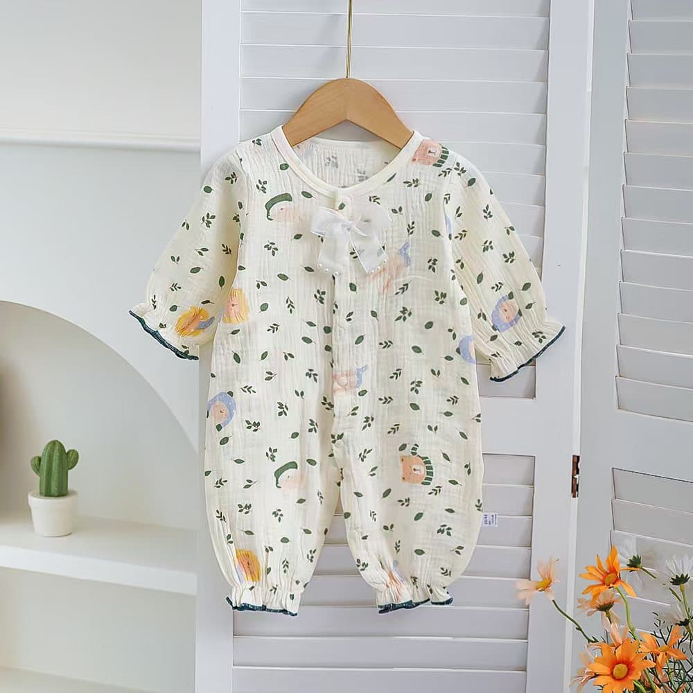 Baby girl's summer gauze cloth long-sleeved jumpsuit baby's home clothes foreign style outdoor wear baby air-conditioned clothes new style