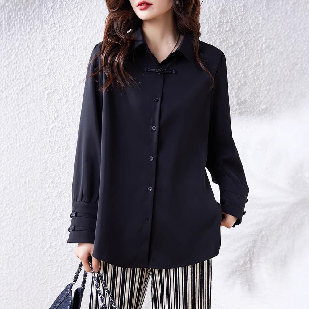 Plus Size Loose Fit Women's Blouse Spring Style Elegant Chinese Knot Button Shirt New Chinese Style Top