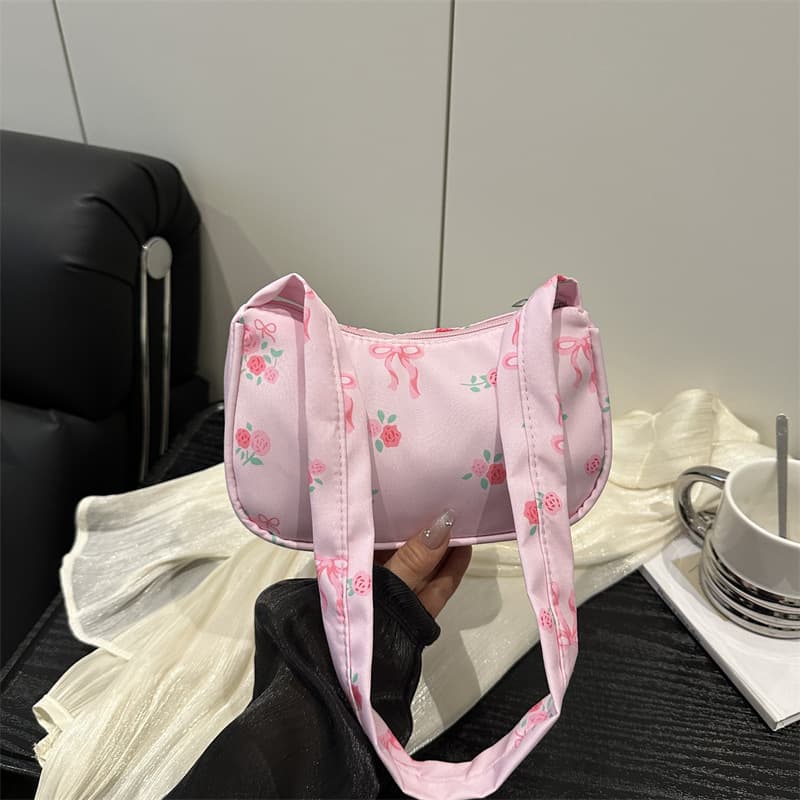 Women's Underarm Bag 2025 New Style Shoulder Bag Japanese Sweet Fresh Pastoral Handbag Nylon Flower Bag