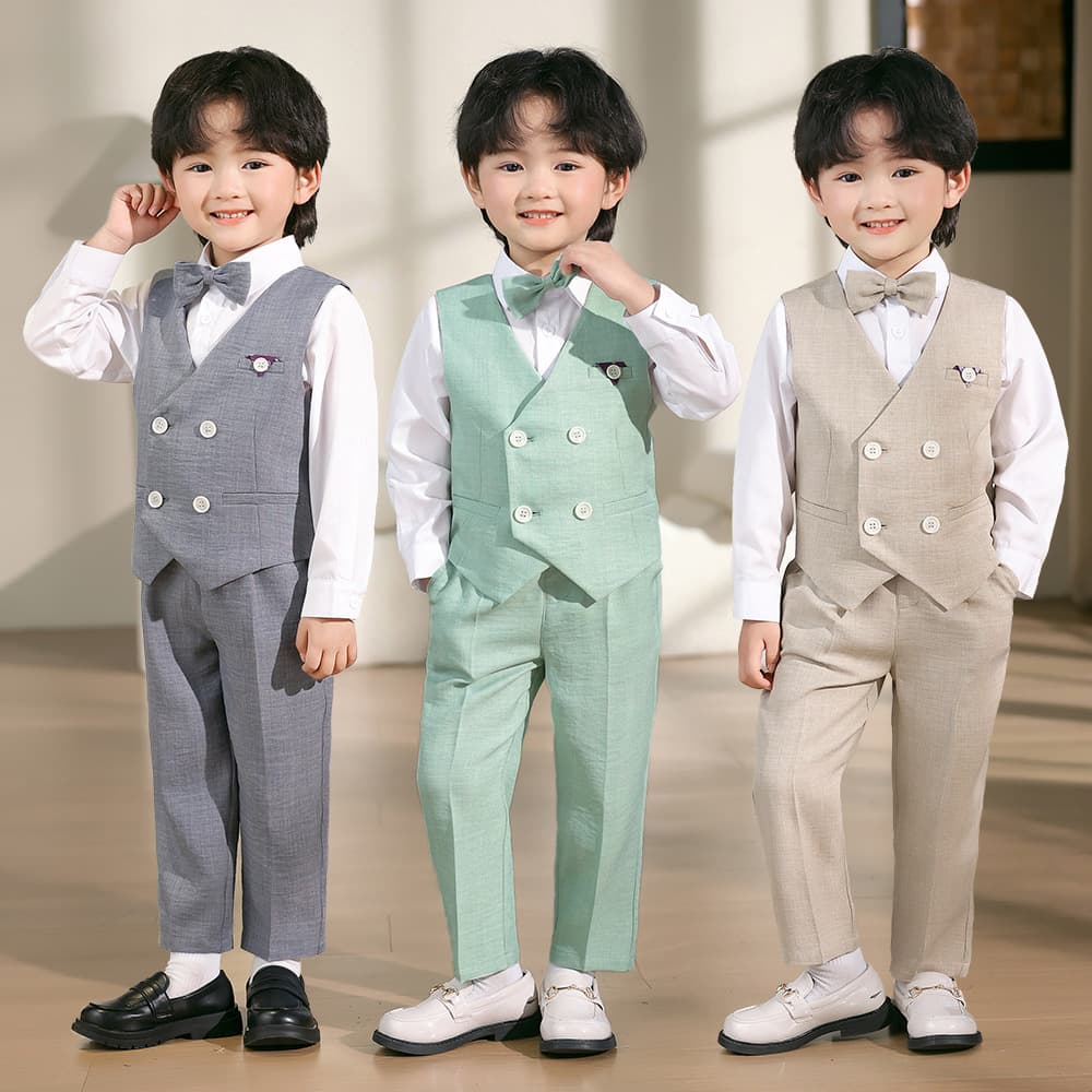 Boy's Vest Set Spring Summer New Style Pageant Wedding Outfit Baby Birthday First Birthday Attire British Gentleman Performance Wear